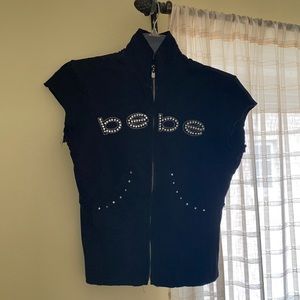 Bebe Diamond Studded Short Sleeve Zip Up